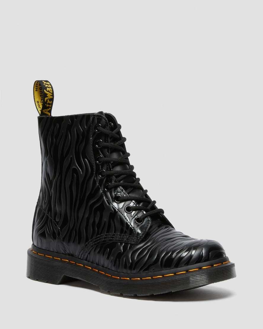 Dr. Martens 1460 Pascal Zebra Emboss Nahka Naisten Nauhalliset Nilkkurit - Mustat Nilkkurit [847-HTP